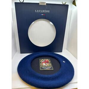 Laulhere Made In France Blue Merino Wool Beret Cap Hat With Box 16630E